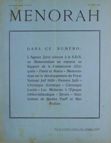 Menorah : L’Illustration Juive Vol.09 N°12 (15 juin 1930)